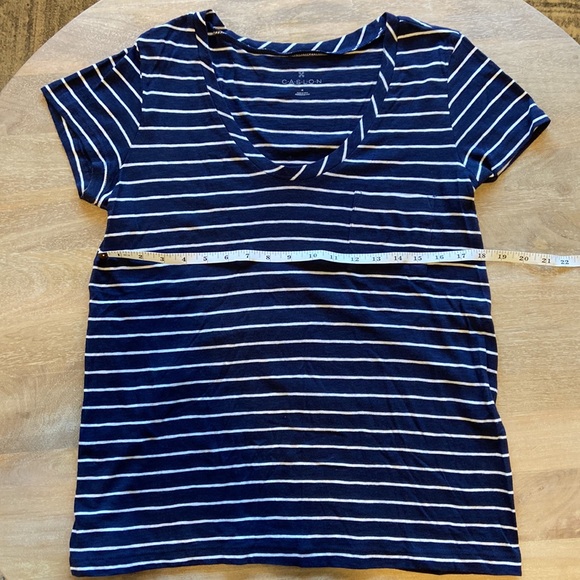 Caslon rounded v-neck tee shirt. Navy and white stripe. Size medium. - Picture 5 of 5